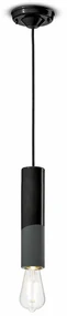 Sospensione Piccola Vintage Decò Pi Ceramica Nero Carbone 1 Luce E27