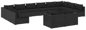 Set Divani da Giardino 12 pz con Cuscini in Polyrattan Nero