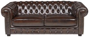 Divano Chesterfield a 3 posti 100% pelle di bufalo Marrone con riflessi castani - BRENTON