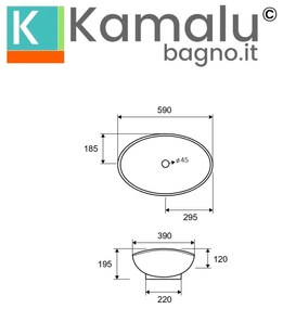 Kamalu - lavabo da appoggio design a bacinella in ceramica bianca 59cm | litos-359b