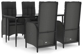 Set da pranzo da giardino 5 pz nero con cuscini in polyrattan