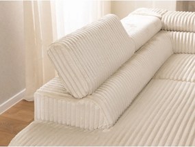 Divano angolare beige (con penisola a sinistra/a L) con rivestimento in velluto a coste Marbeya – Ropez