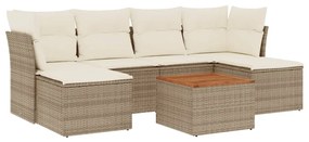 Set divani da giardino 7 pz con cuscini beige in polyrattan