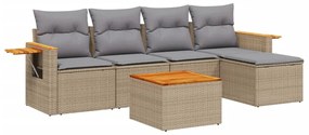 Set Divano da Giardino 6 pz con Cuscini Beige in Polyrattan