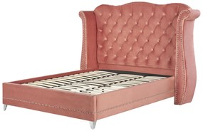 Letto con rete a doghe velluto rosa 180 x 200 cm AYETTE Beliani