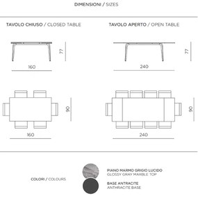 Tavolo in pietra effetto marmo Grigio allungabile a 240 cm FELIX