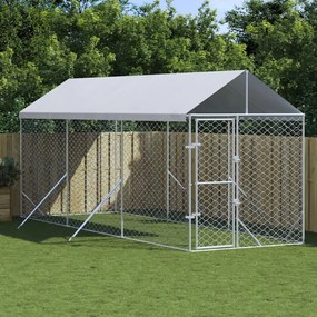 Cuccia Cani Da Esterno Tetto Argento 2x6x2,5 M Acciaio Zincato /