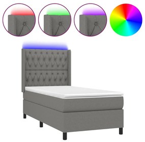 Letto a molle materasso e led grigio scuro 100x200cm in tessuto