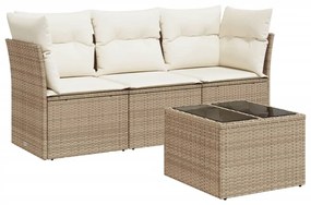 Set divano da giardino 4 pz con cuscini beige in polyrattan