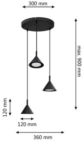 Lampadario a sospensione con filo ETNA 3xGX53/10W/230V nero