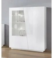 Vetrina moderna con anta a vetro, Made in Italy, Credenza con luce LED bianca, Vetrinetta da soggiorno, cm 120x43h146, Bianco lucido