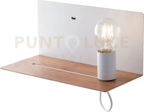Applique a parete flash bianca con mensola color legno e usb 2a 1 l...