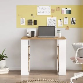 Scrivania Libreria Con Ripiani Laterali 90x60x74H Rovere E Bianco Bremen