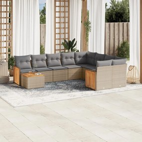 Set divano da giardino 10 pz con cuscini beige in polyrattan