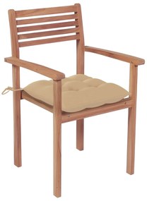 Sedie da giardino 2 pz con cuscini beige massello di teak