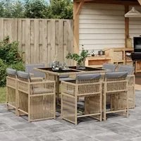 Set Pranzo da Giardino 9 pz con Cuscini Beige Misto Polyrattan 3211740