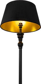 Lampada da terra intelligente nera con paralume nero con oro 45 cm incl. Wifi A60 - Classico