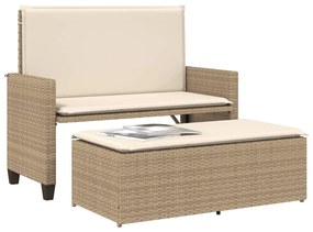 Panca da giardino con cuscini e poggiapiedi beige in polyrattan