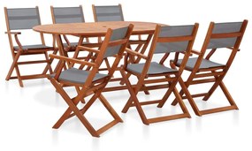 Set pranzo da giardino 7 pz grigio legno eucalipto e textilene