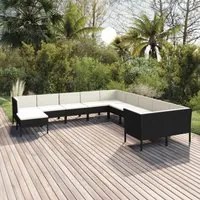 Set Divani da Giardino 11 pz con Cuscini in Polyrattan Nero 3094516