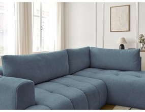 Divano angolare blu allungabile e con contenitore (penisola a destra/a L) con rivestimento in ciniglia Fuji – Bobochic Paris