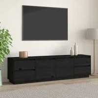 Mobile Porta TV Nera 176x37x47,5 cm in Legno Massello di Pino cod mxl 16502