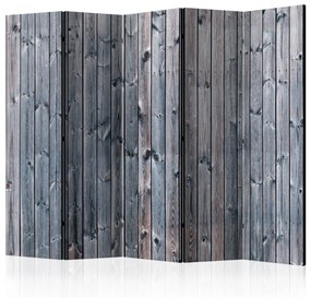 Paravento separè Eleganza rustica II - texture di legno con tema grigio scuro