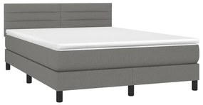 Letto a molle materasso e led grigio scuro 140x190cm in tessuto