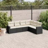 Set Divano da Giardino 6 pz con Cuscini Nero in Polyrattan 3218996