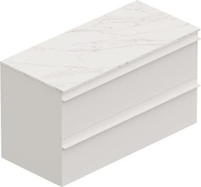 Mobile Linea L100 H55 P45 laccato bianco opaco 2 cassetti a chiusura ammortizzata e top gres calacatta per lavabo in appoggio