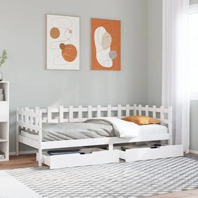Dormeuse Con Cassetti Bianco 90x200 Cm Legno Massello Di Pino /