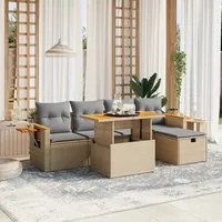 Set Divano da Giardino 6 pz con Cuscini Beige in Polyrattan 3276139