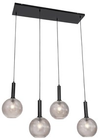 Lampada a sospensione di design nera con vetro fumé 4 luci - Chico