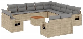Set divani da giardino 14pz con cuscini in polyrattan beige