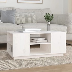 Tavolino Da Salotto Bianco 90x49x40,5 Cm Legno Massello Di Pino /