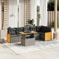 Set Divani da Giardino 7 pz con Cuscini Grigio in Polyrattan 3273972