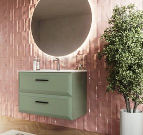 Mobile bagno muschio 80x45 Praga due cassetti soft close con lavabo in ceramica