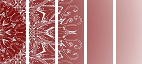 Quadri 5 pezzi – Mandala bianco su sfondo bordeaux