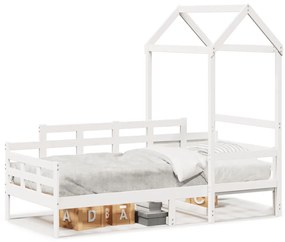 Dormeuse Con Tetto 80x200 Cm Bianco İn Legno Massello Di Pino /