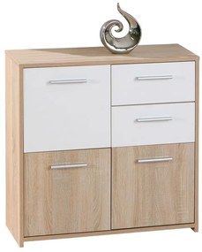 Credenza 5 cassetti in laminato rovere e bianco