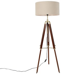 Lampada da terra in ottone con paralume marrone chiaro 50 cm treppiede - Cortin
