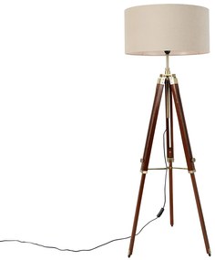 Lampada da terra in ottone con paralume treppiede marrone chiaro 50 cm - Cortin