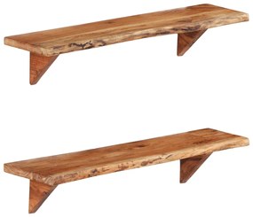 Mensole 2 Pz 90x20x18 Cm İn Legno Massello Di Acacia /