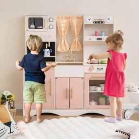 Costway Set da cucina per bambini con microonde macchina del caffè, Cucina giocattolo in legno per piccoli chef 3+ anni 2 Colori