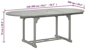 Tavolo da Giardino Grigio 200x100x75 cm in Legno di Acacia