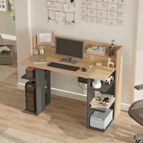 Scrivania Moderna Porta PC 120x58x98 Con Ripiani Laterali Pixel Rovere E Antracite