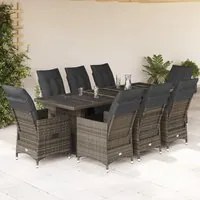 Set Bistr da Giardino 9 pz con Cuscini in Polyrattan Grigio 3277261