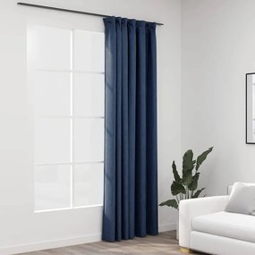 Tende Oscuranti Con Ganci Effetto Lino Blu 290x245 Cm /