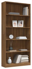 Libreria 5 ripiani rovere marrone 80x24x175cm legno multistrato