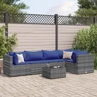 Set Divani da Giardino 6 pz con Cuscini in Polyrattan Grigio 3308103